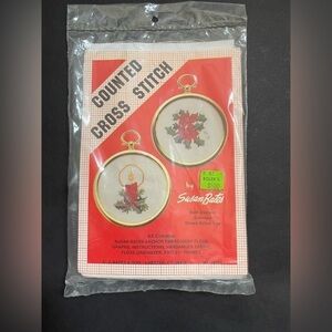 Vintage Christmas ornament cross stitch kit in original packaging.